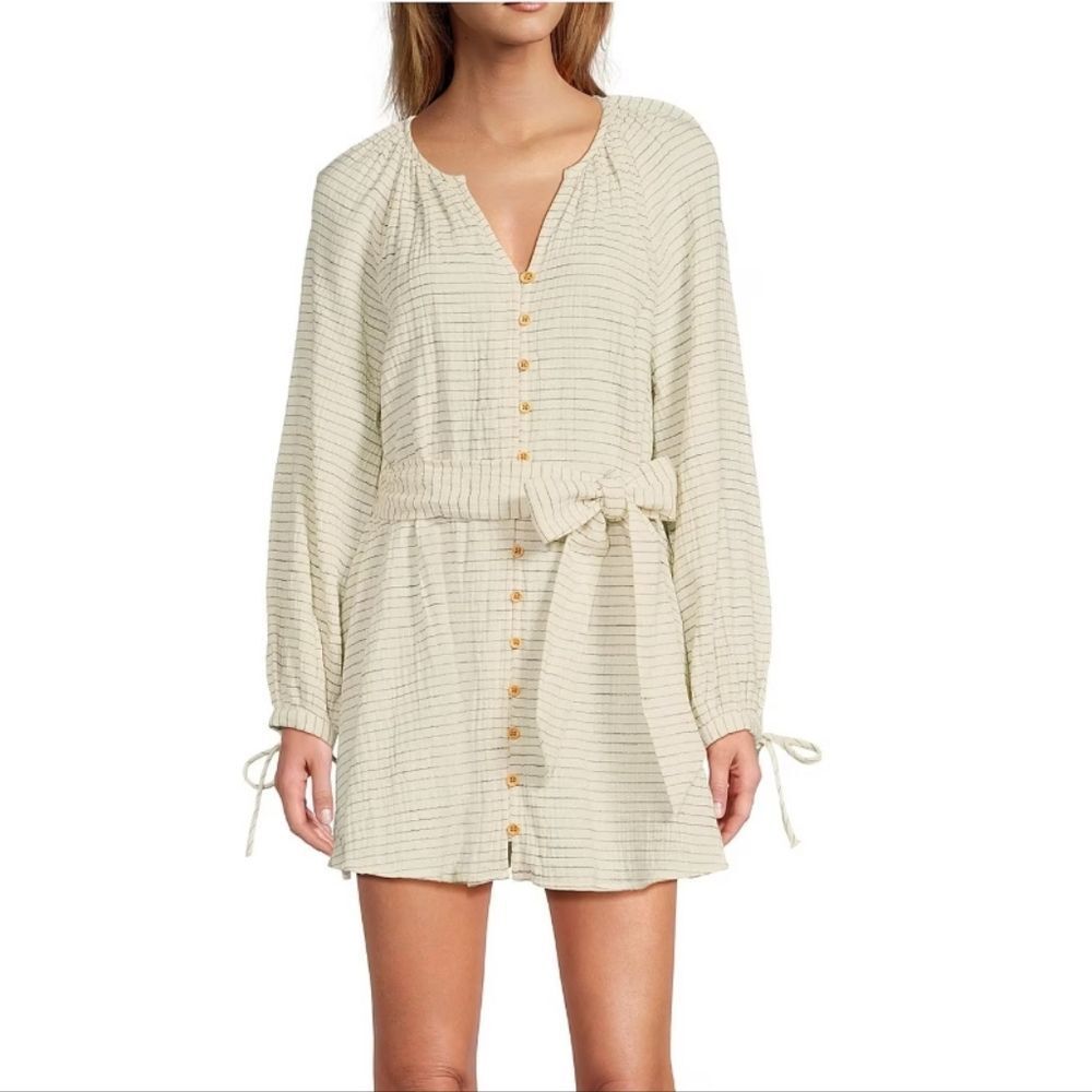 NWT Chelsea&Violet‎ Lila Stripe Gauze Cotton Long Sleeve Dress Cream, Blue Large